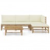 5 pcs conj. lounge p/ jardim em bambu c/ almofadões branco nata 2