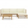 5 pcs conj. lounge p/ jardim em bambu c/ almofadões branco nata 2