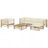 Set de muebles de jardín 6 piezas bambú y cojines blanco crema 1