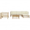 Set de muebles de jardín 6 piezas bambú y cojines blanco crema 2