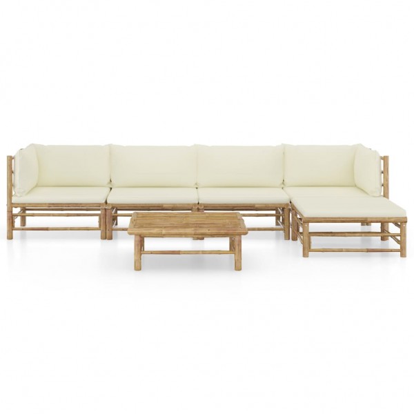 6 pcs conj. lounge p/ jardim em bambu c/ almofadões branco nata M 3
