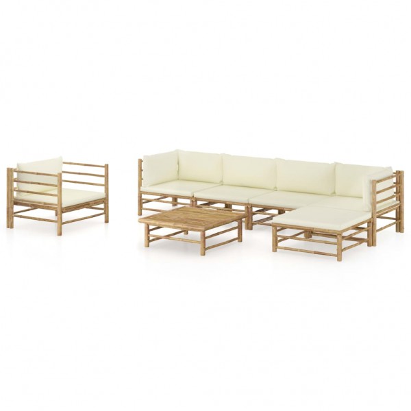 Set de muebles de jardín 7 piezas bambú y cojines blanco crema D