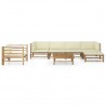 Set de muebles de jardín 7 piezas bambú y cojines blanco crema 2