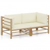 2 pcs conjunto lounge de jardim bambu c/ almofadões branco nata 1