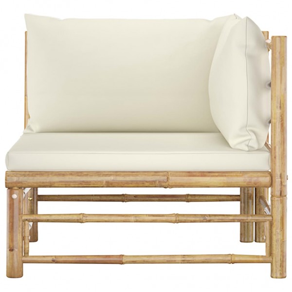 Set de muebles de jardín 2 piezas bambú y cojines blanco crema M 4