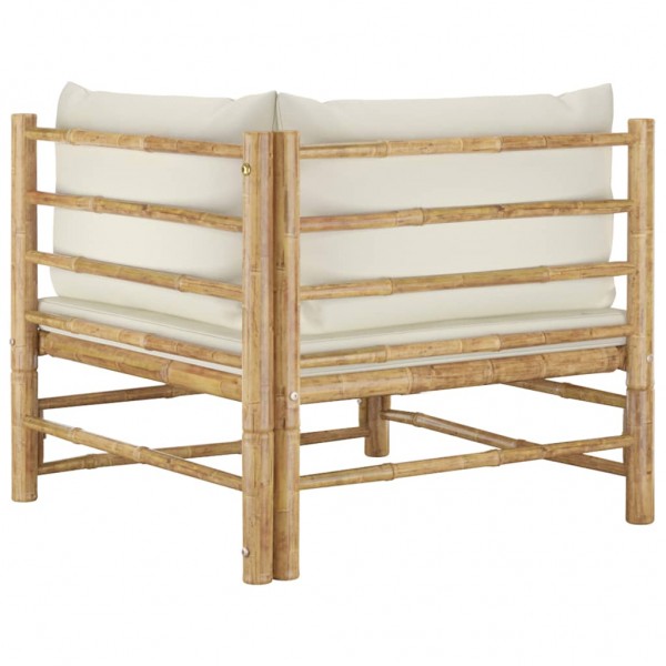 Set de muebles de jardín 2 piezas bambú y cojines blanco crema M 5