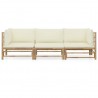 3 pcs conj. lounge p/ jardim em bambu c/ almofadões branco nata 1