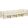 4 pcs conj. lounge p/ jardim em bambu c/ almofadões branco nata 1