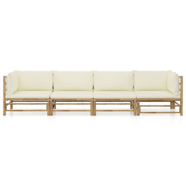 4 pcs conj. lounge p/ jardim em bambu c/ almofadões branco nata M 2