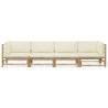 4 pcs conj. lounge p/ jardim em bambu c/ almofadões branco nata 2