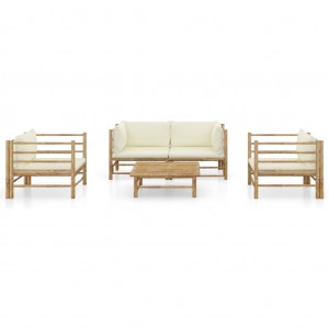 Set de muebles de jardín 5 piezas bambú y cojines blanco crema H