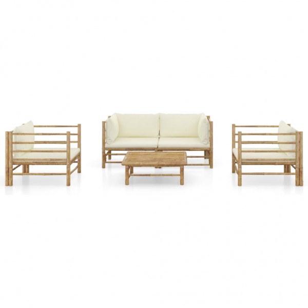 5 pcs conj. lounge p/ jardim em bambu c/ almofadões branco nata M 2