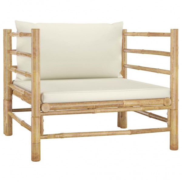 5 pcs conj. lounge p/ jardim em bambu c/ almofadões branco nata M 5