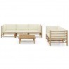 Set de muebles de jardín 6 piezas bambú y cojines blanco crema 2