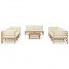 Set de muebles de jardín 9 piezas bambú y cojines blanco crema 2