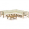 6 pcs conj. lounge p/ jardim em bambu c/ almofadões branco nata 1