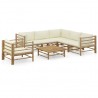 7 pcs conj. lounge p/ jardim em bambu c/ almofadões branco nata 1