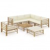 8 pcs conj. lounge p/ jardim em bambu c/ almofadões branco nata 1