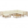 8 pcs conj. lounge p/ jardim em bambu c/ almofadões branco nata 1
