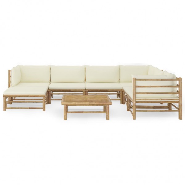 8 pcs conj. lounge p/ jardim em bambu c/ almofadões branco nata M 2