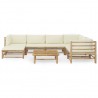 8 pcs conj. lounge p/ jardim em bambu c/ almofadões branco nata 2