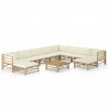 Set de muebles de jardín 11 piezas bambú y cojines blanco crema 1