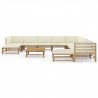 Set de muebles de jardín 11 piezas bambú y cojines blanco crema 2