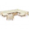 Set de muebles de jardín 12 piezas bambú y cojines blanco crema 1