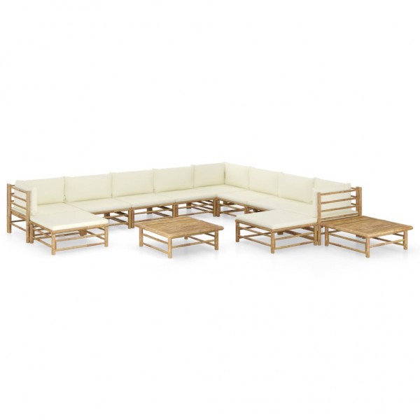 12 pcs conj. lounge p/ jardim bambu c/ almofadões branco nata D