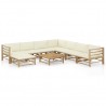 Set de muebles de jardín 9 piezas bambú y cojines blanco crema 1