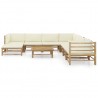 9 pcs conj. lounge p/ jardim em bambu c/ almofadões branco nata 2