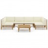 7 pcs conj. lounge p/ jardim em bambu c/ almofadões branco nata 2