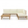 6 pcs conj. lounge p/ jardim em bambu c/ almofadões branco nata 2