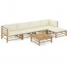 Set de muebles de jardín 6 piezas bambú y cojines blanco crema 1