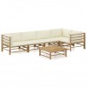 Set de muebles de jardín 6 piezas bambú y cojines blanco crema 1