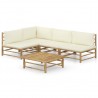 Set de muebles de jardín 5 piezas bambú y cojines blanco crema 1