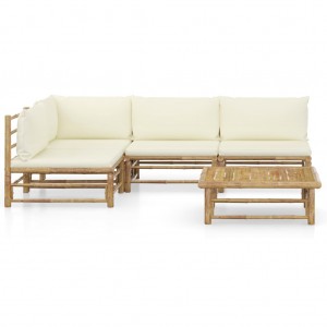 Set de muebles de jardín 5 piezas bambú y cojines blanco crema H
