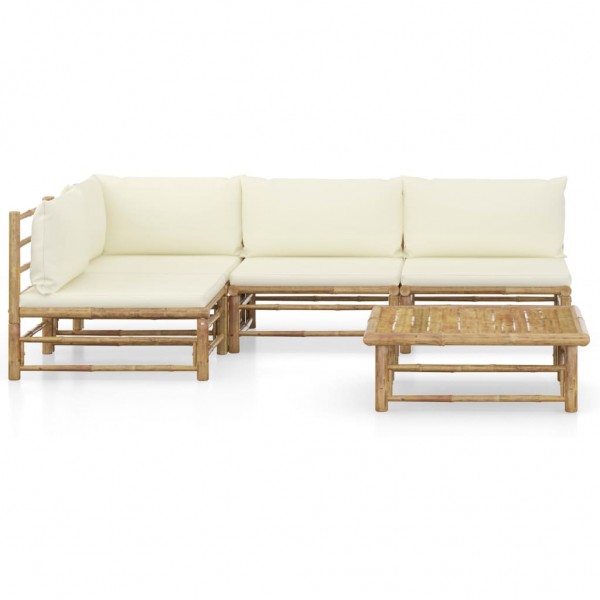 Set de muebles de jardín 5 piezas bambú y cojines blanco crema M 2