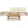 4 pcs conj. lounge p/ jardim em bambu c/ almofadões branco nata 2