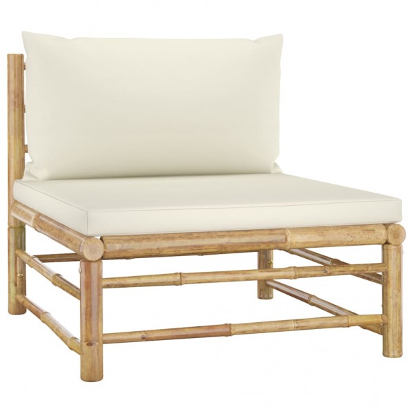 4 pcs conj. lounge p/ jardim em bambu c/ almofadões branco nata M 3