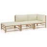 3 pcs conj. lounge p/ jardim em bambu c/ almofadões branco nata 1