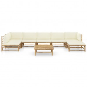 Set de muebles de jardín 8 piezas bambú y cojines blanco crema H
