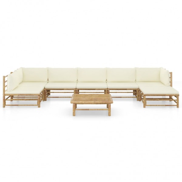 Set de muebles de jardín 8 piezas bambú y cojines blanco crema M 2