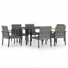 7 pcs conjunto de jantar para jardim vime PE cinzento 1