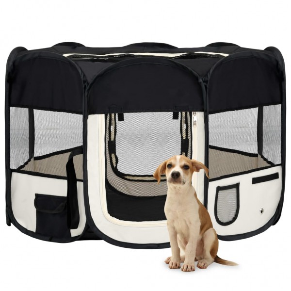 Parque de perros plegable y bolsa transporte negro 110x110x58cm D