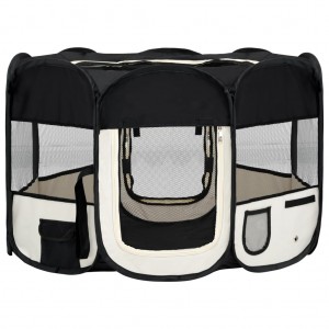 Parque de perros plegable y bolsa transporte negro 110x110x58cm H