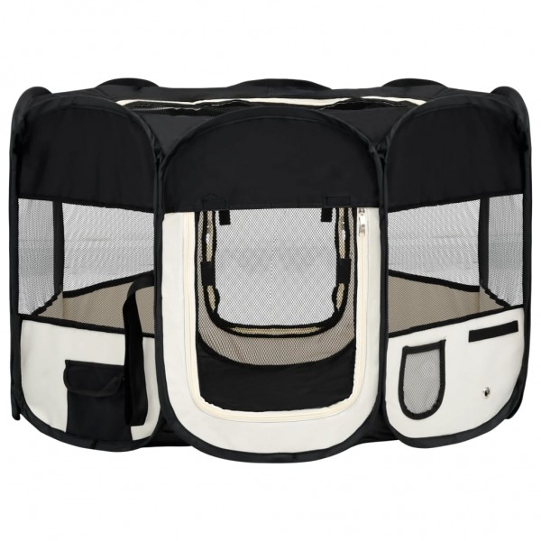 Parque de perros plegable y bolsa transporte negro 110x110x58cm M 2