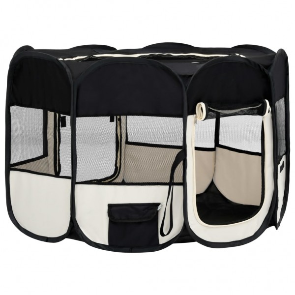 Parque de perros plegable y bolsa transporte negro 110x110x58cm M 3