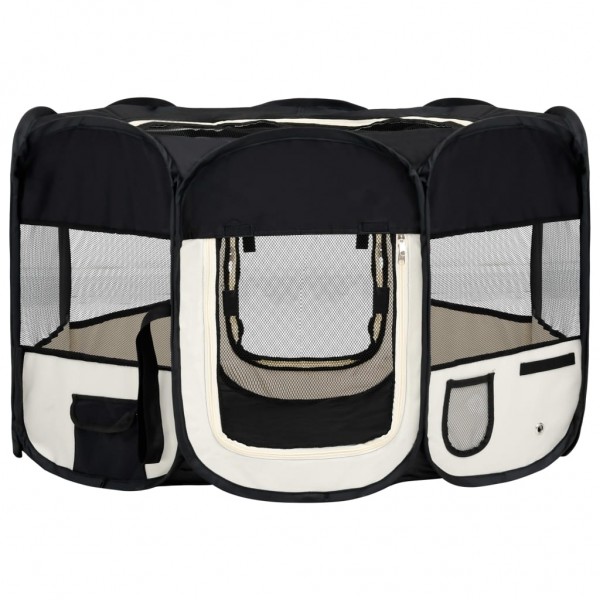 Parque de perros plegable y bolsa transporte negro 125x125x61cm M 2