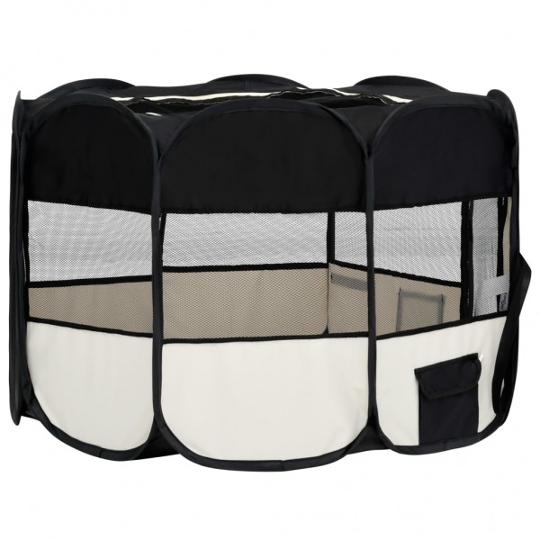 Parque de perros plegable y bolsa transporte negro 125x125x61cm M 4